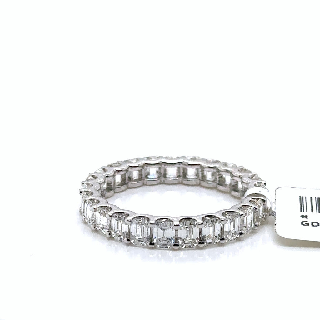 14K White Gold 3.50CT Emerald Diamond Eternity Band, 3gm, Size 8