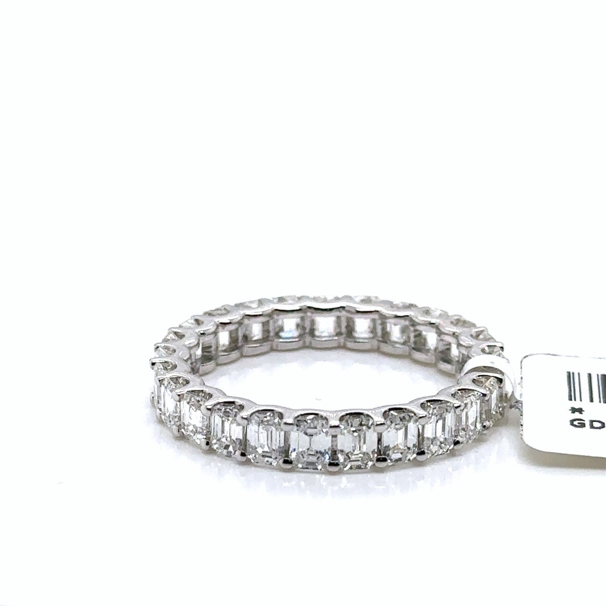 14K White Gold 3.50CT Emerald Diamond Eternity Band, 3gm, Size 8