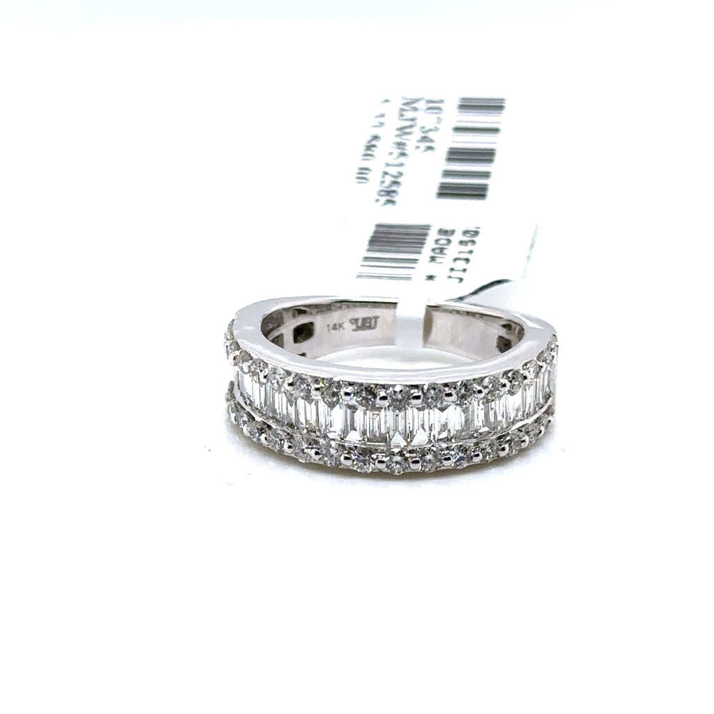 14k White Gold 1.85CT Baguette & Round Diamond Ring, 5.6gm, size 7.25