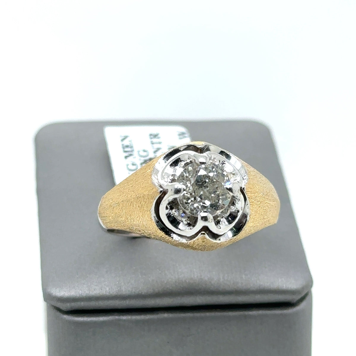 14k Multi Gold 1.25 CT Old Mine Cut Mens Diamond Ring, 11.9g, Size 12.25