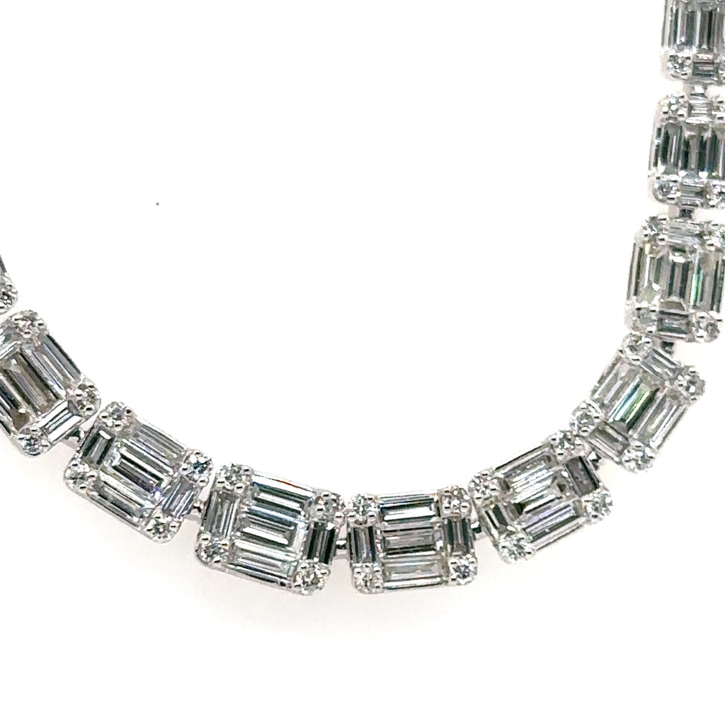 14k White Gold 11.50Ct Baguette Diamond Tennis Necklace, 43.1g, 18", S107230