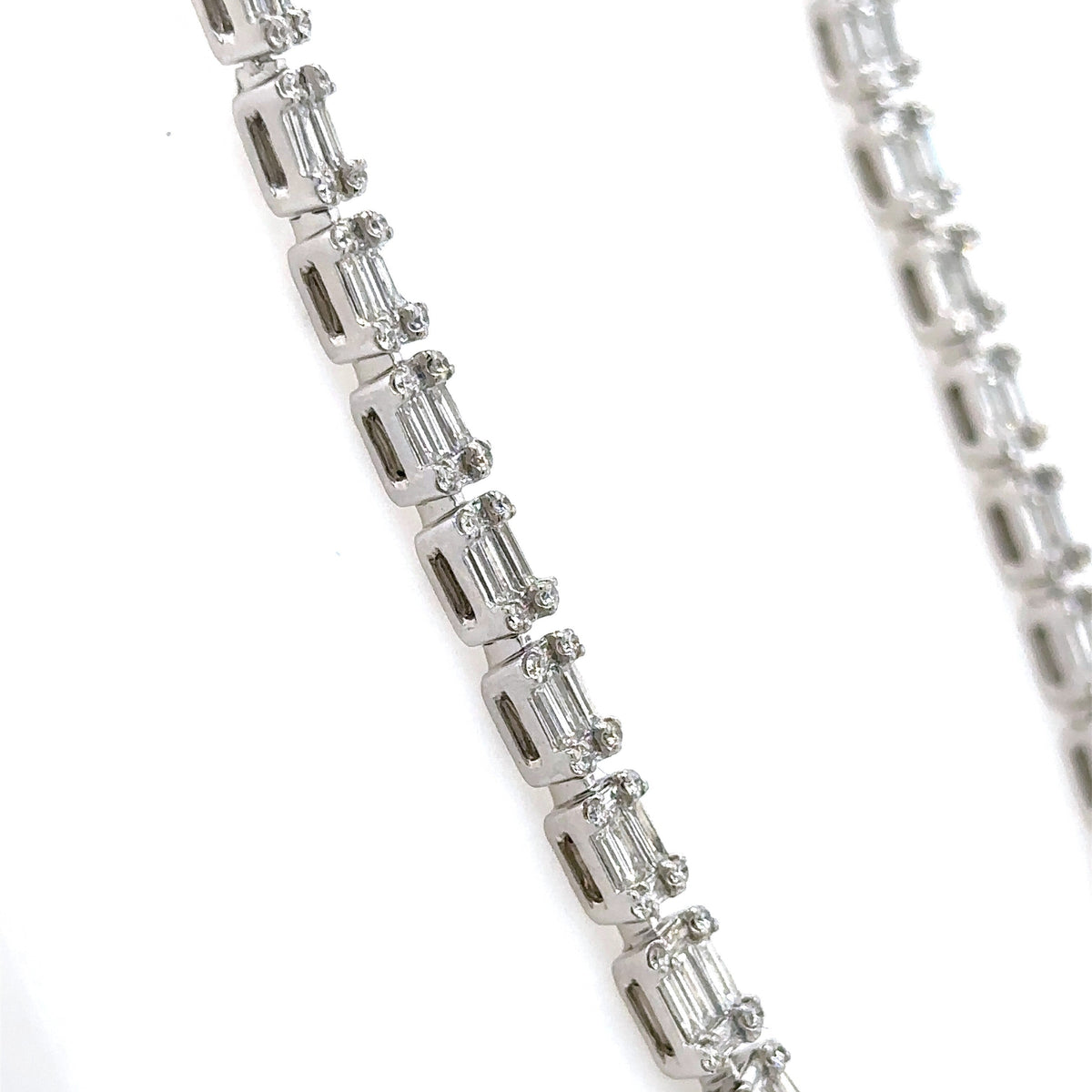 14k White Gold 11.50Ct Baguette Diamond Tennis Necklace, 43.1g, 18", S107230