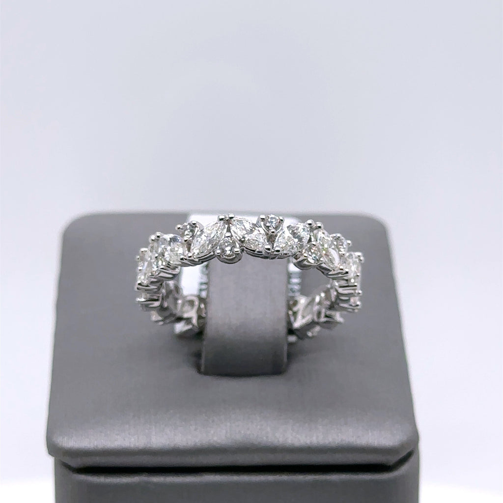 14k White Gold 2.50CT Marquise & Round Cut Diamond Eternity Band, 4.2gm