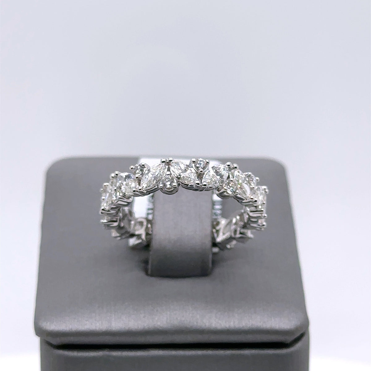 14k White Gold 2.50CT Marquise & Round Cut Diamond Eternity Band, 4.2gm