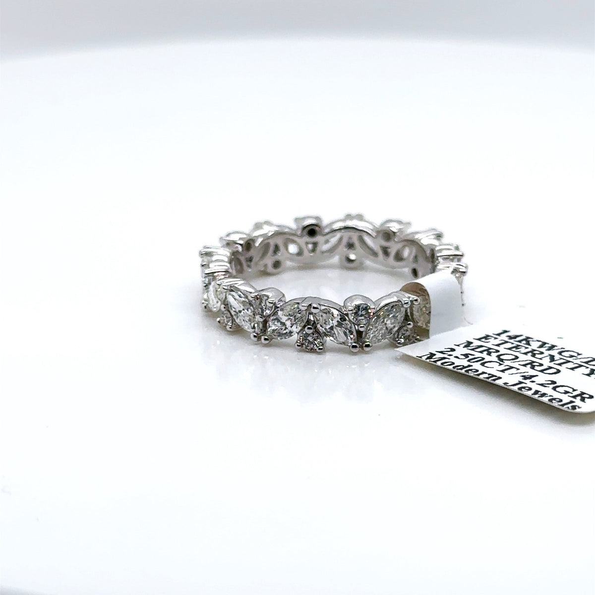 14k White Gold 2.50CT Marquise & Round Cut Diamond Eternity Band, 4.2gm