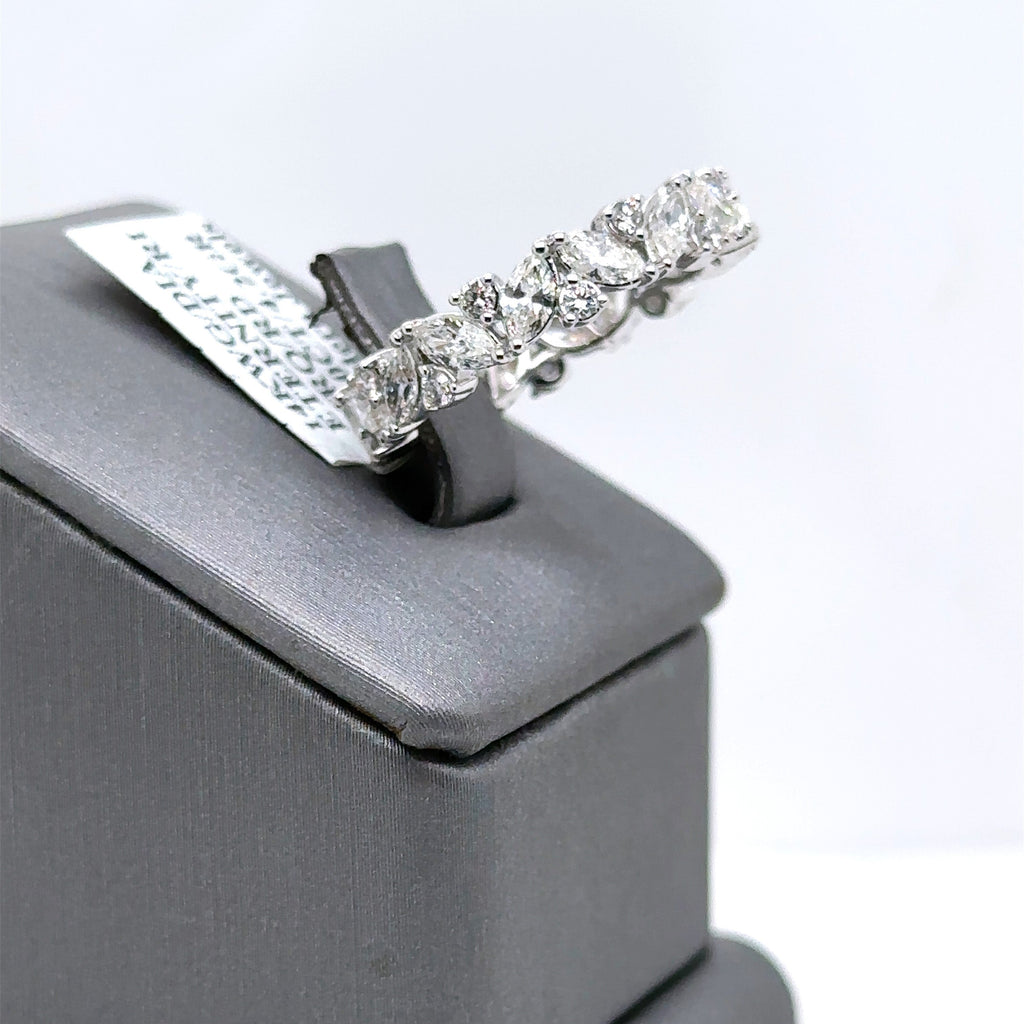 14k White Gold 2.50CT Marquise & Round Cut Diamond Eternity Band, 4.2gm