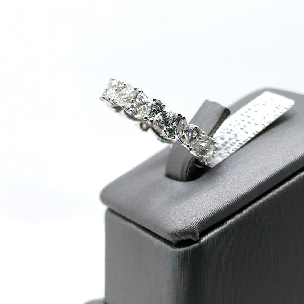 14k White Gold 2.50CT Marquise & Round Cut Diamond Eternity Band, 4.2gm