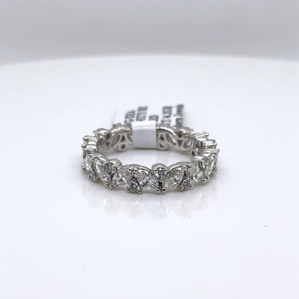 14k White Gold 2.50CT Marquise & Round Cut Diamond Eternity Band, 4.2gm