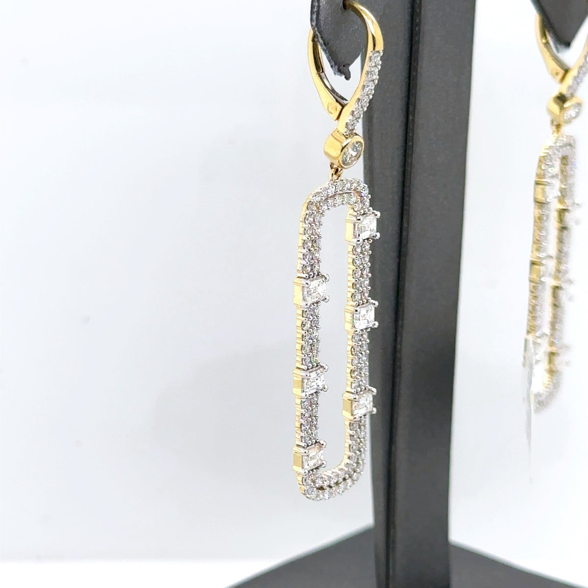 14k Yellow Gold 4.00CT Emerald & Round Cut Diamond Drop Earrings, 7.9g