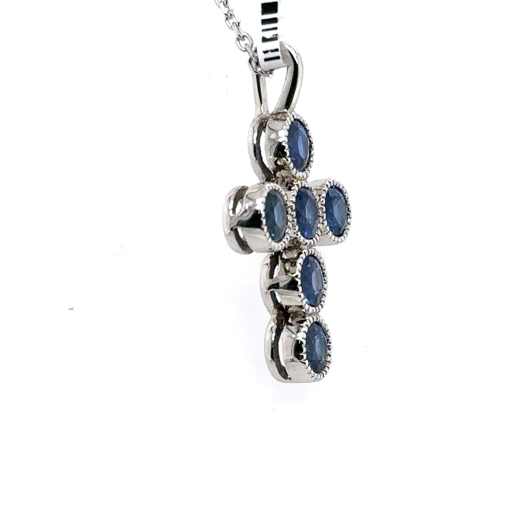 14k White Gold 1.00CT Sapphire Cross Pendant, 3.6g