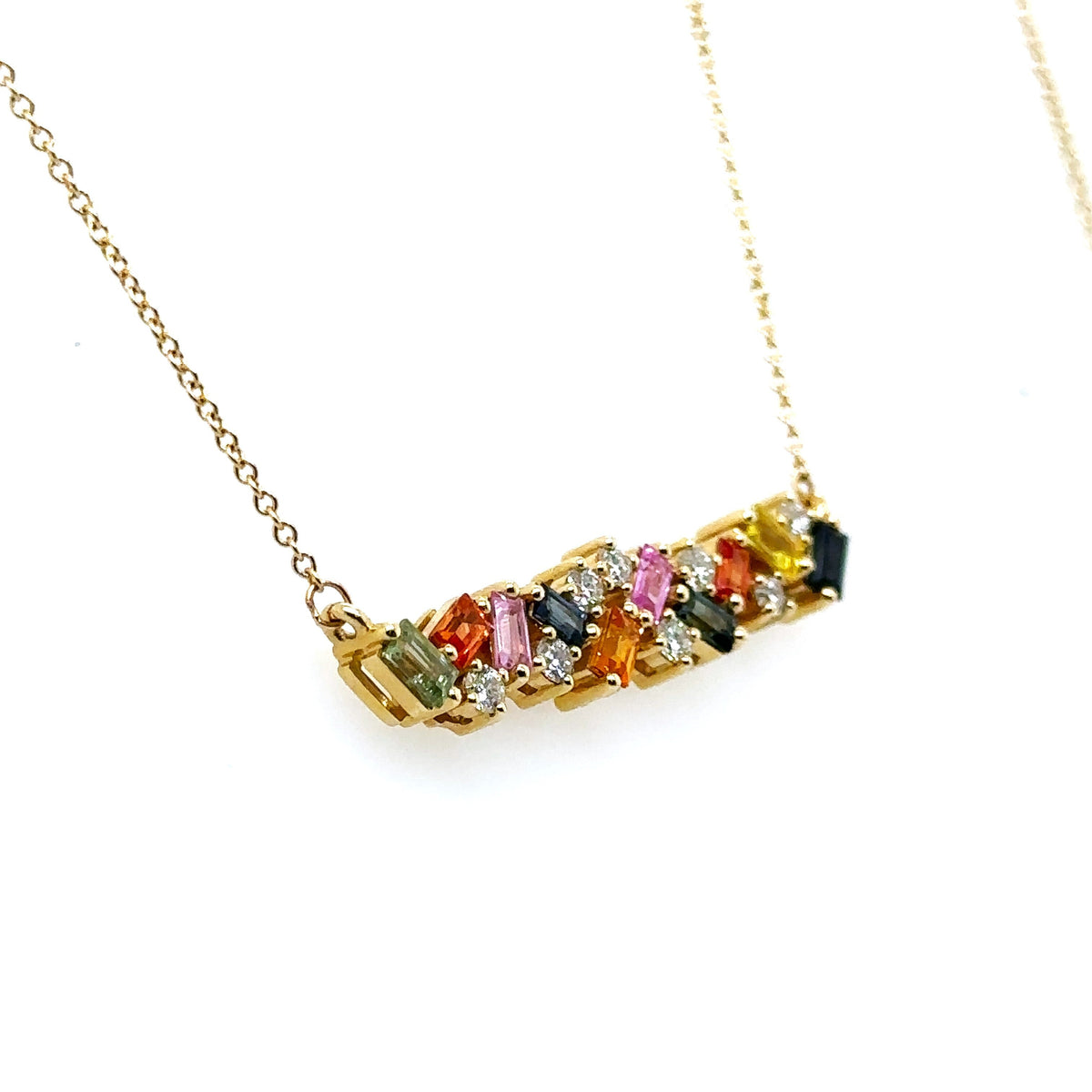 Movado 14k Yellow Gold 2.00CT Diamond & Sapphire Bar Necklace, 4.2g