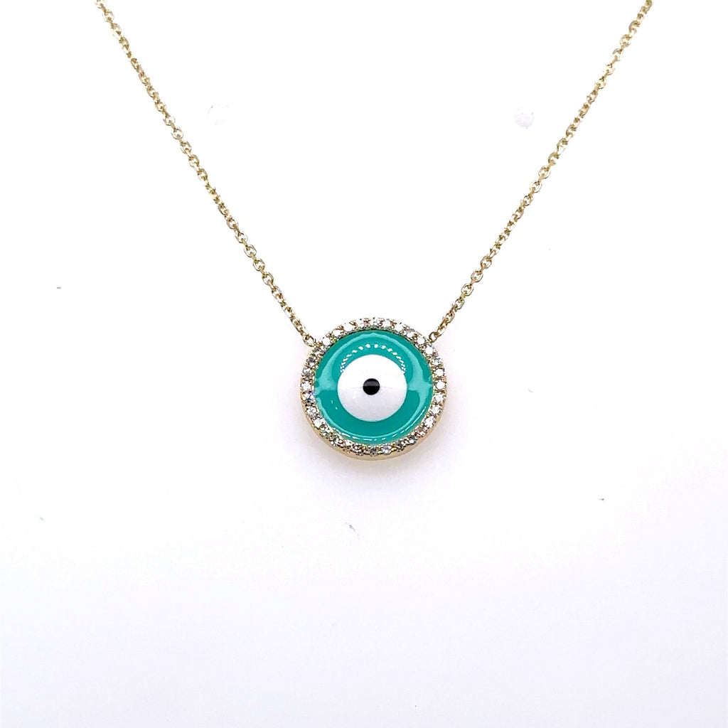 14k Yellow Gold 0.25 CT Diamond Evil Eye Pendant Necklace, 2.2g