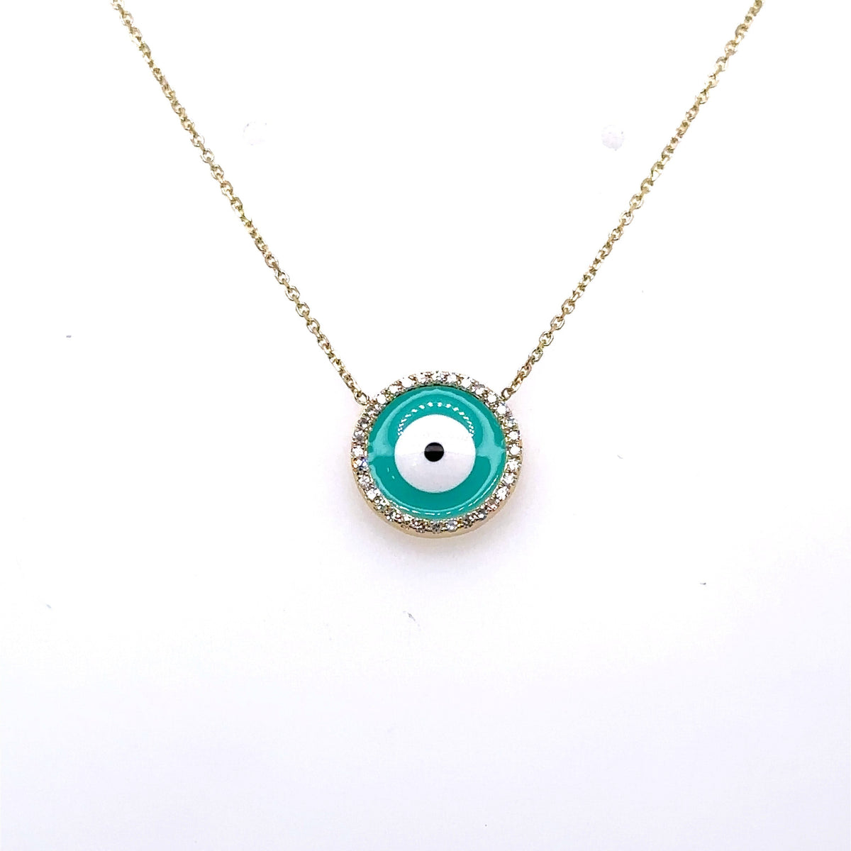 14k Yellow Gold 0.25 CT Diamond Evil Eye Pendant Necklace, 2.2g
