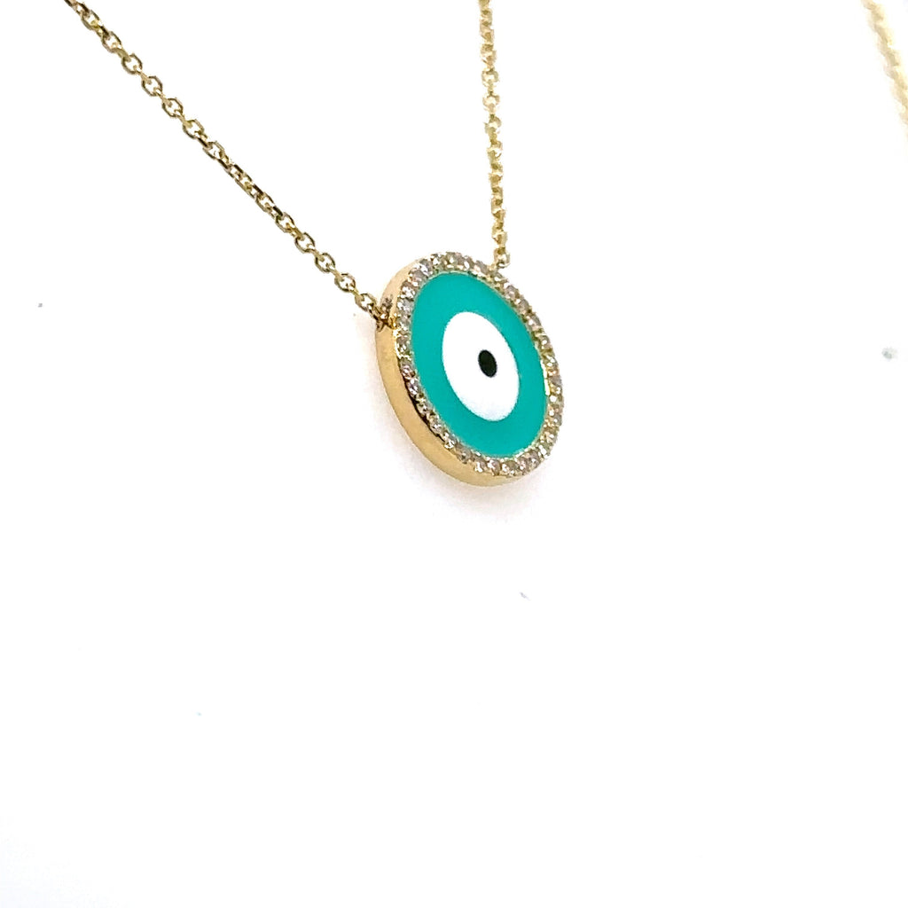 14k Yellow Gold 0.25 CT Diamond Evil Eye Pendant Necklace, 2.2g