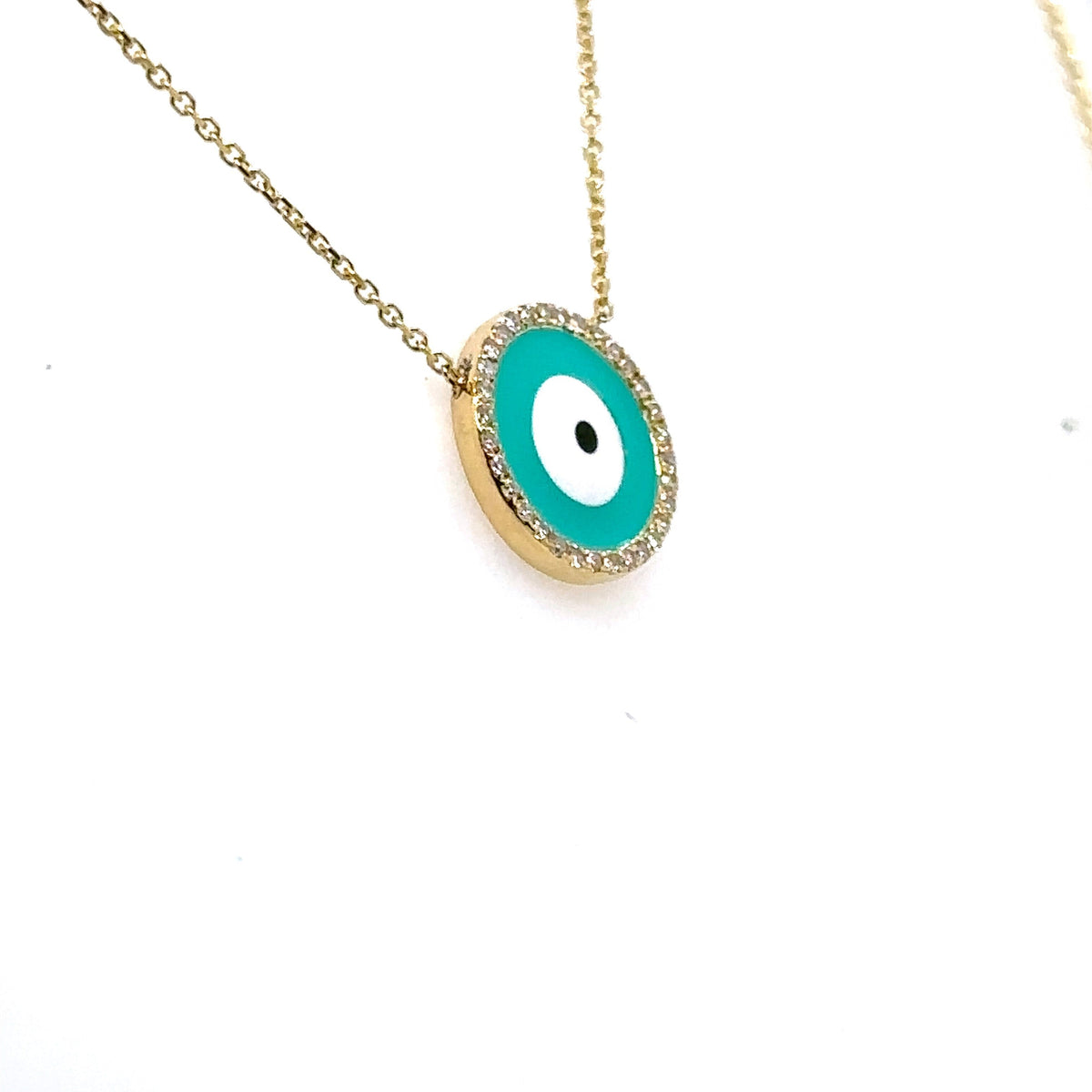 14k Yellow Gold 0.25 CT Diamond Evil Eye Pendant Necklace, 2.2g