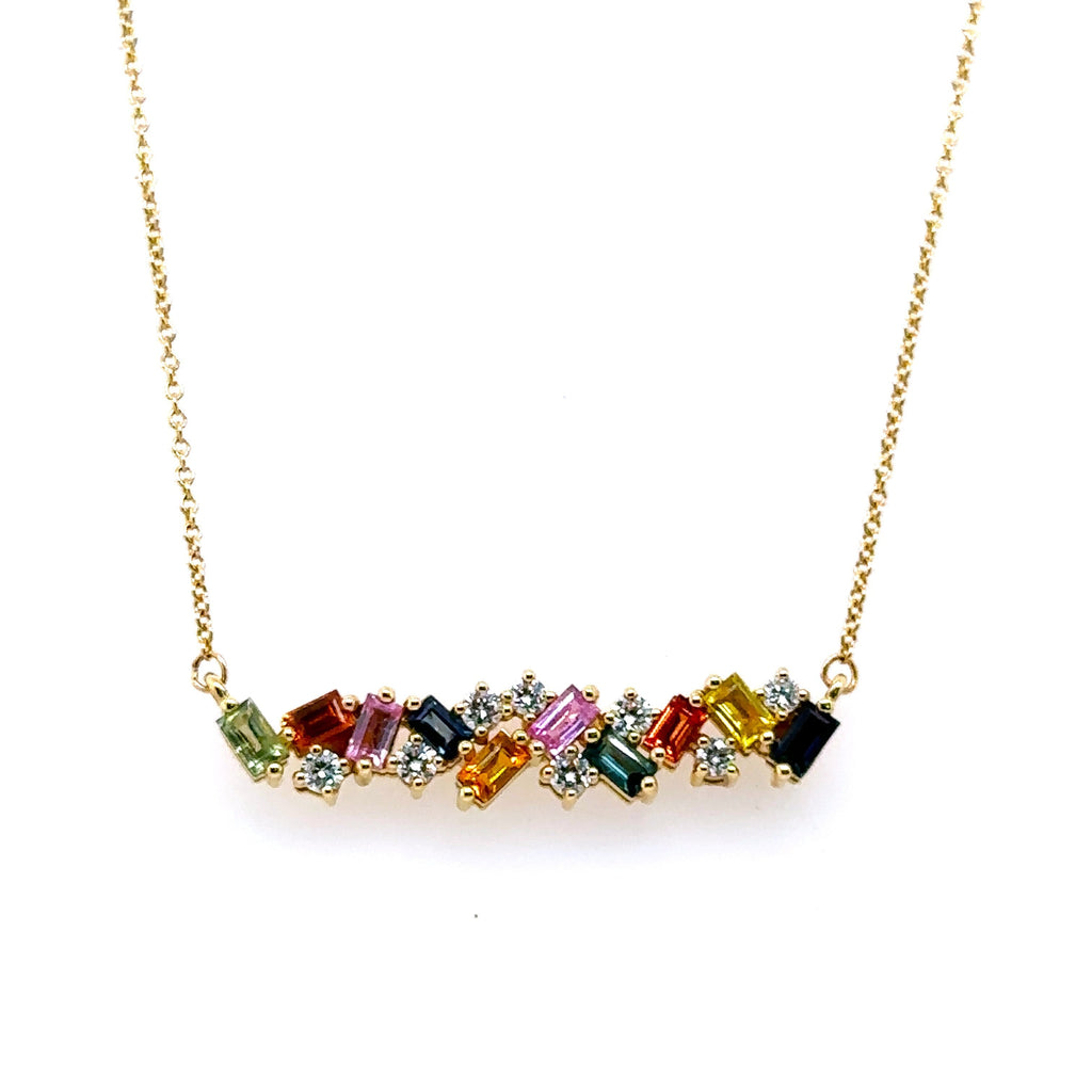 Movado 14k Yellow Gold 2.00CT Diamond & Sapphire Bar Necklace, 4.2g