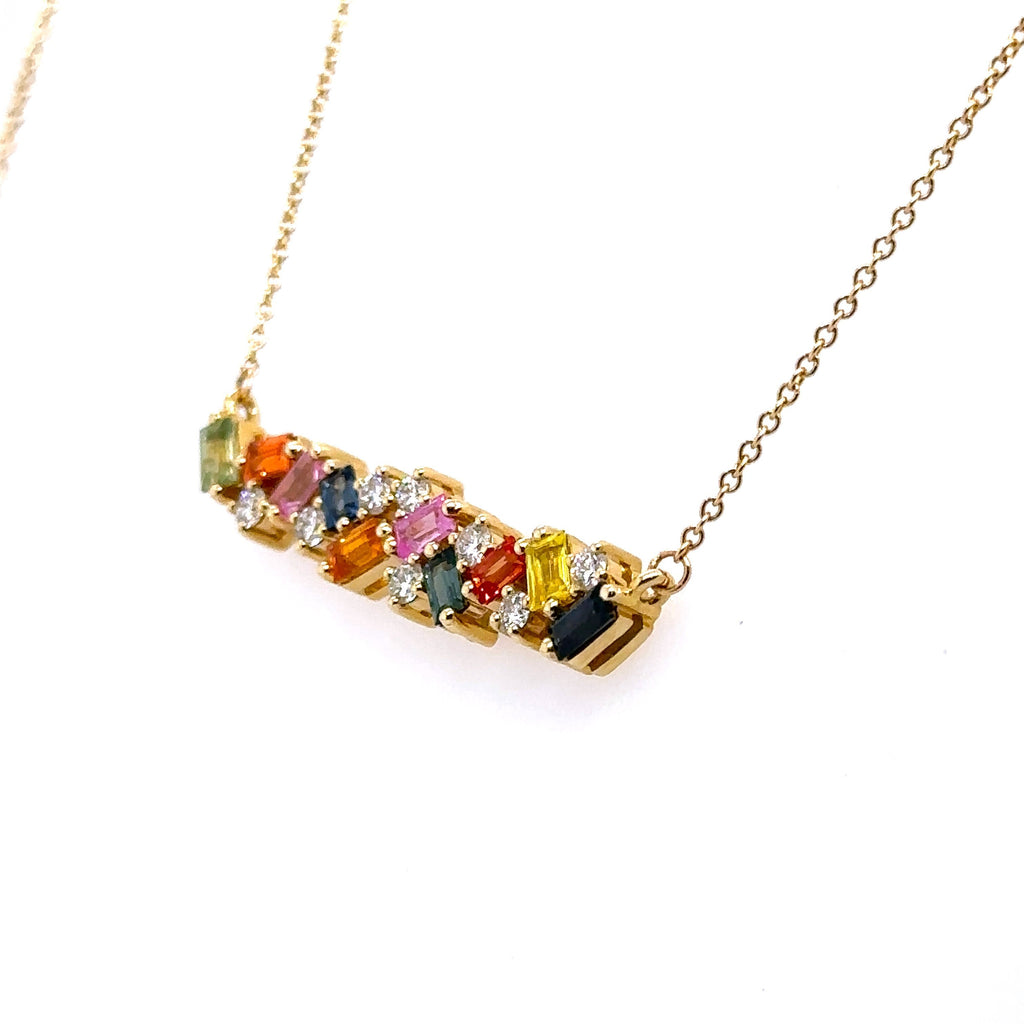 Movado 14k Yellow Gold 2.00CT Diamond & Sapphire Bar Necklace, 4.2g