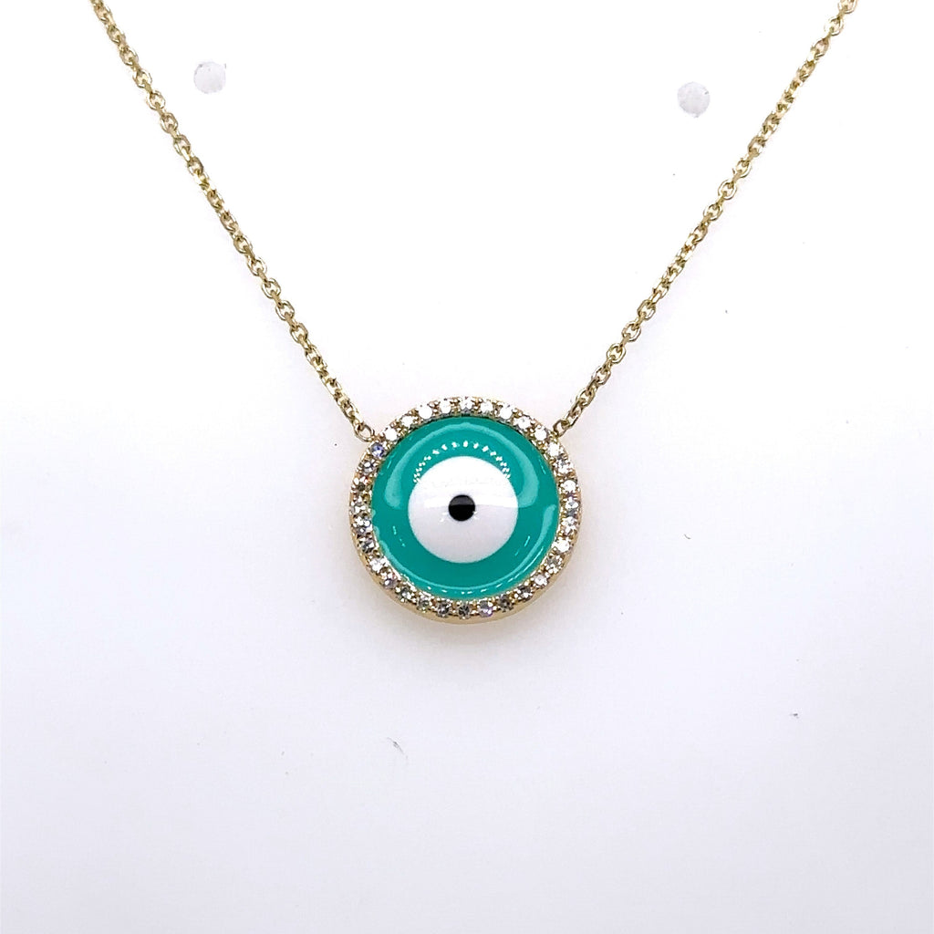 14k Yellow Gold 0.25 CT Diamond Evil Eye Pendant Necklace, 2.2g