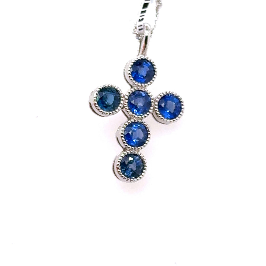 14k White Gold 1.00CT Sapphire Cross Pendant, 3.6g