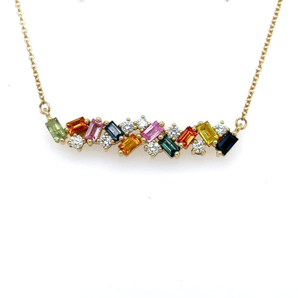 Movado 14k Yellow Gold 2.00CT Diamond & Sapphire Bar Necklace, 4.2g