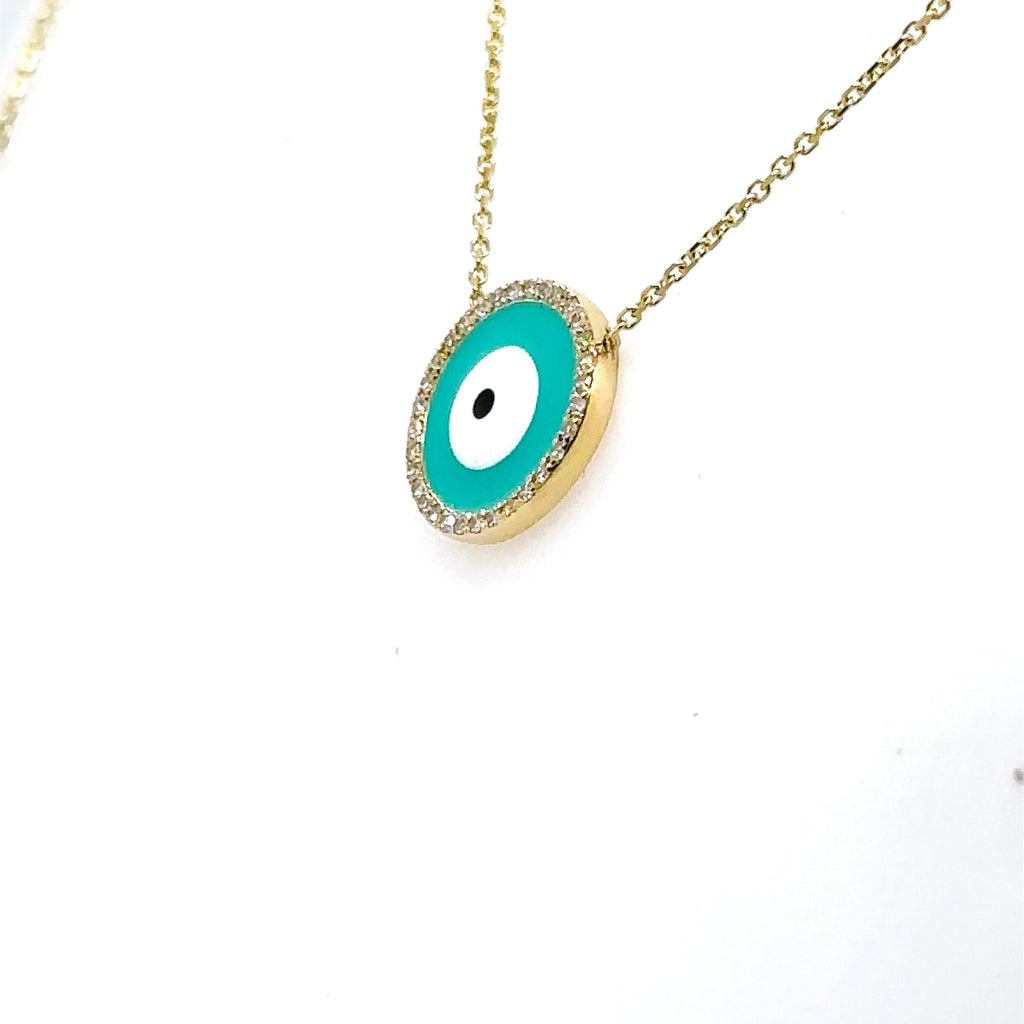14k Yellow Gold 0.25 CT Diamond Evil Eye Pendant Necklace, 2.2g