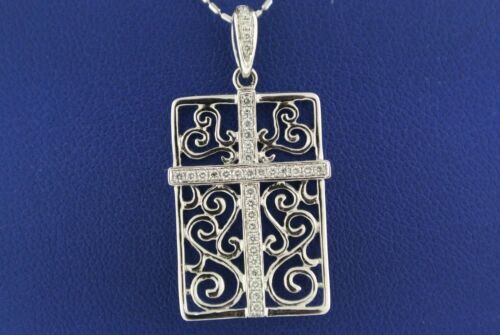 18k White Gold 0.27 CT Diamond Cross Pendant Necklace, 4.4 gm, 18"