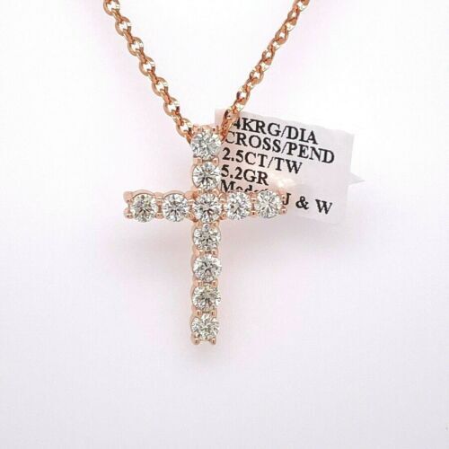 14k Rose Gold 2.50 CT Diamond Cross Pendant, 5.2gm