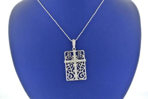 18k White Gold 0.27 CT Diamond Cross Pendant Necklace, 4.4 gm, 18"