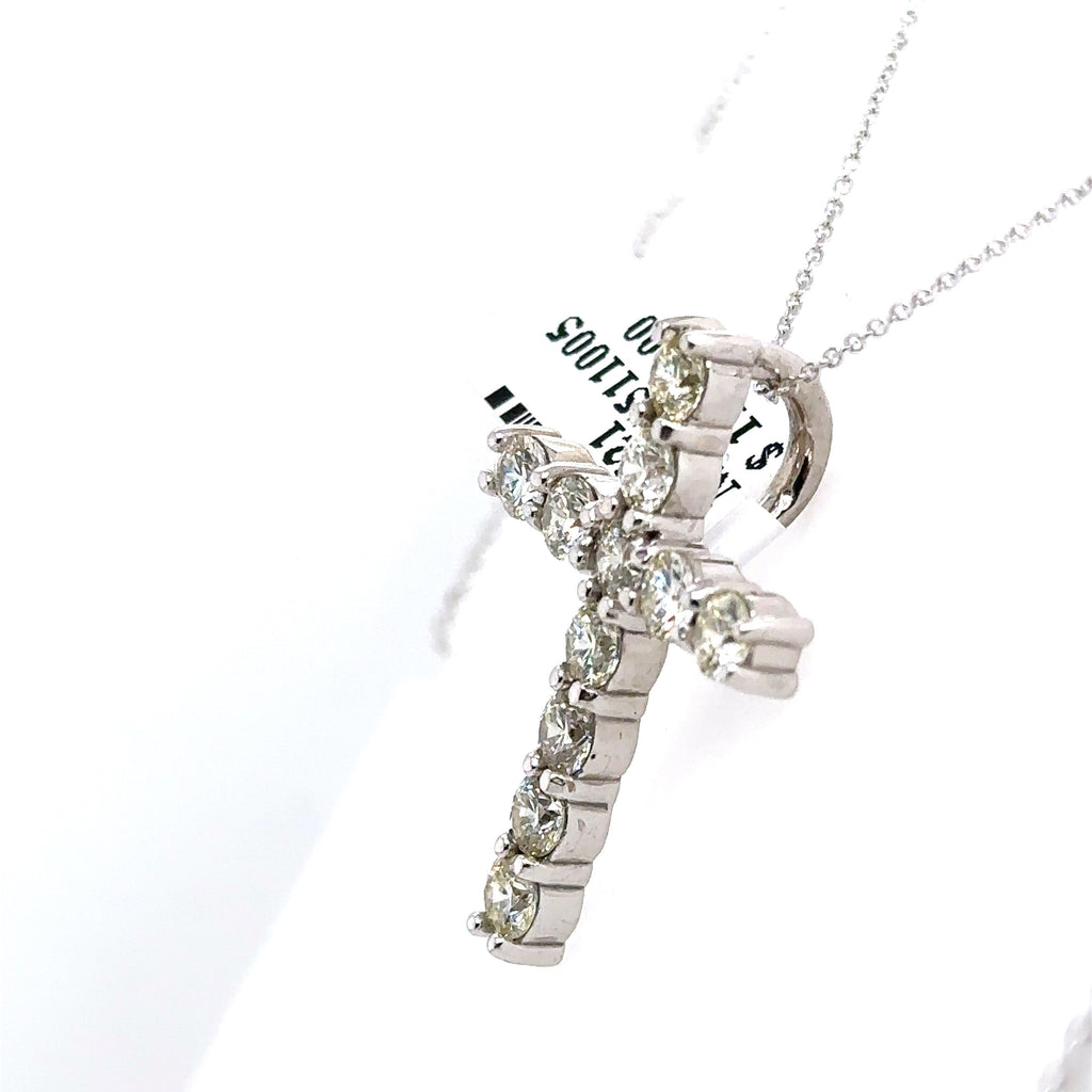 14k White Gold 2.50CT Diamond Cross Pendant, 2.5gm
