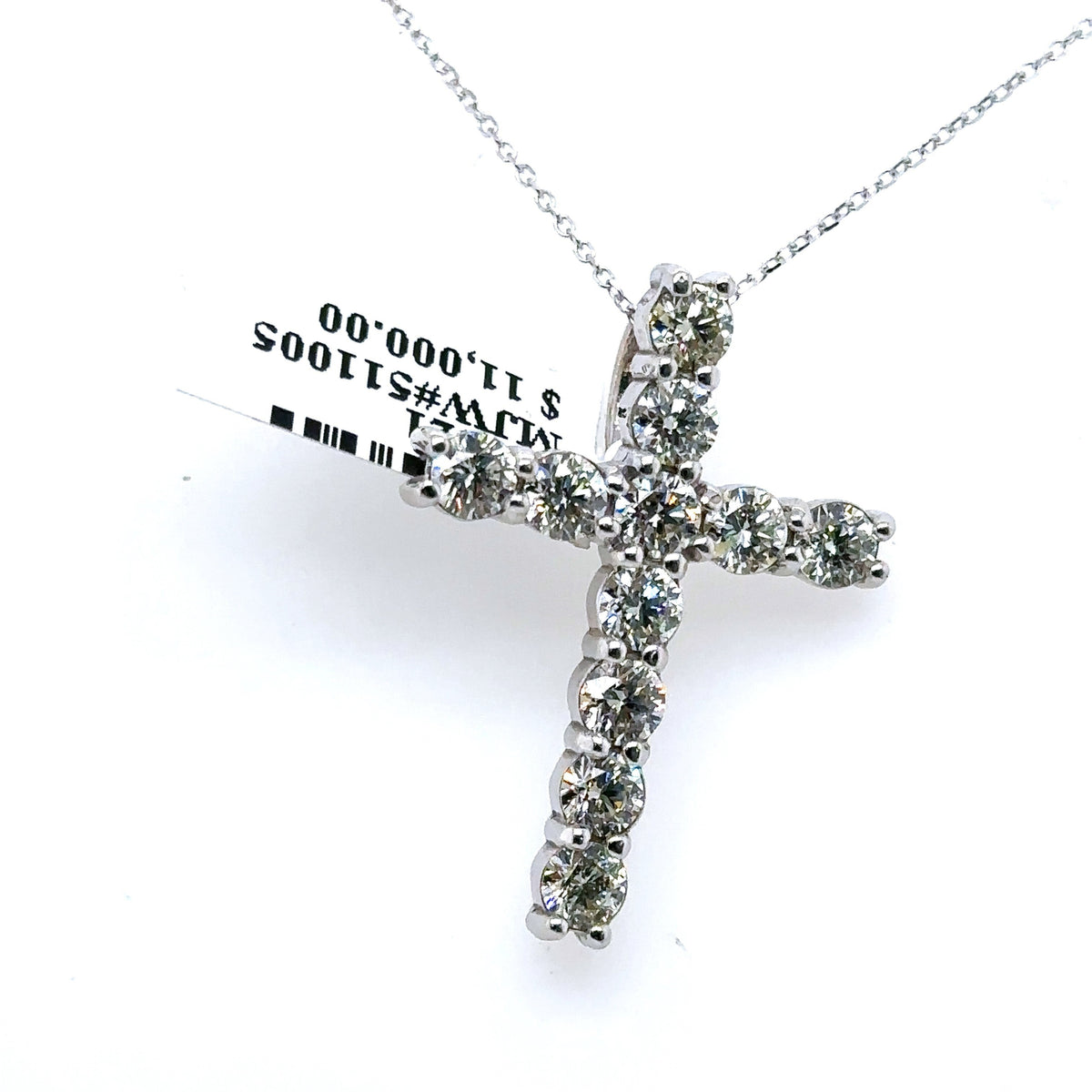 14k White Gold 2.50CT Diamond Cross Pendant, 2.5gm