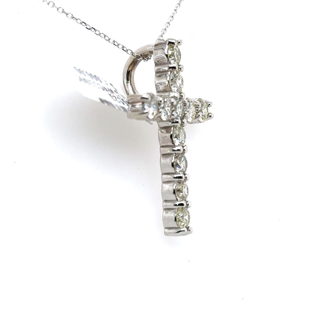 14k White Gold 2.50CT Diamond Cross Pendant, 2.5gm