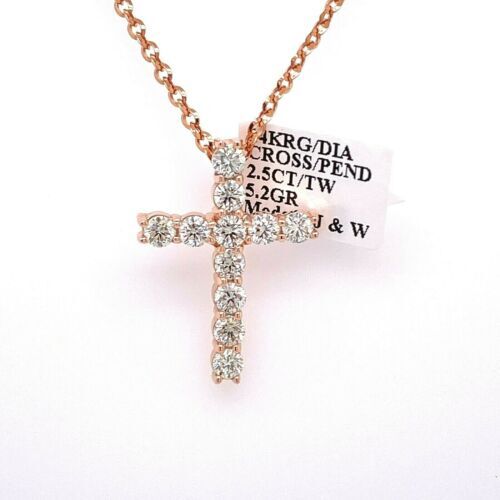 14k Rose Gold 2.50 CT Diamond Cross Pendant, 5.2gm