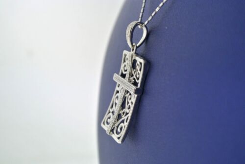 18k White Gold 0.27 CT Diamond Cross Pendant Necklace, 4.4 gm, 18"