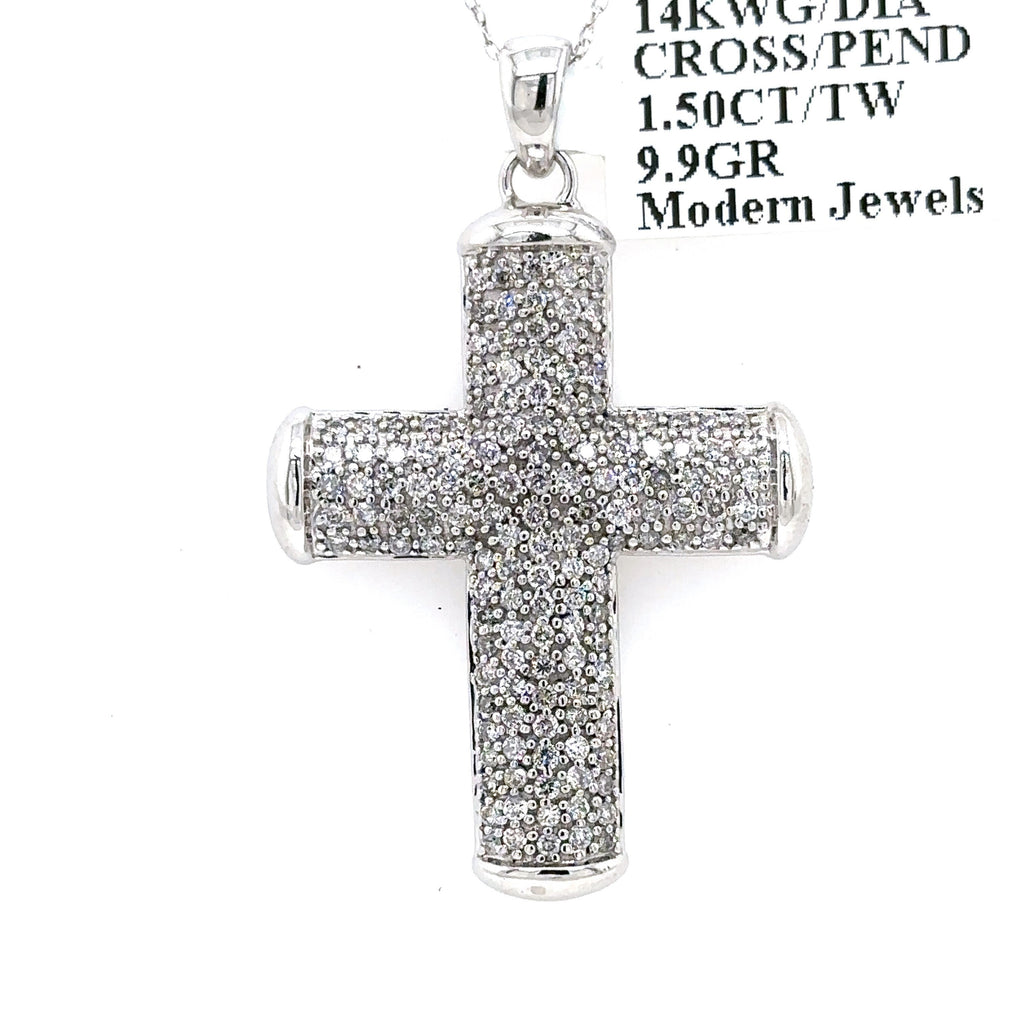 14k White Gold 1.50CT Diamond Cross Pendant, 9.9gm