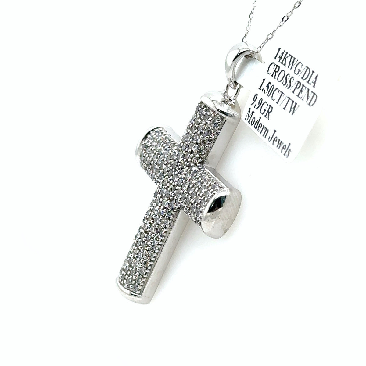 14k White Gold 1.50CT Diamond Cross Pendant, 9.9gm