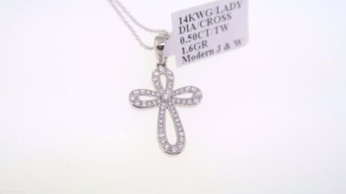 14k White Gold 0.50CT Diamond Ladies Cross Necklace, 16", 1.6gm S102276