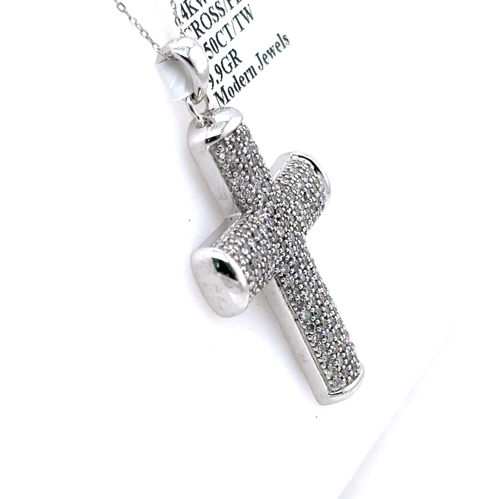 14k White Gold 1.50CT Diamond Cross Pendant, 9.9gm