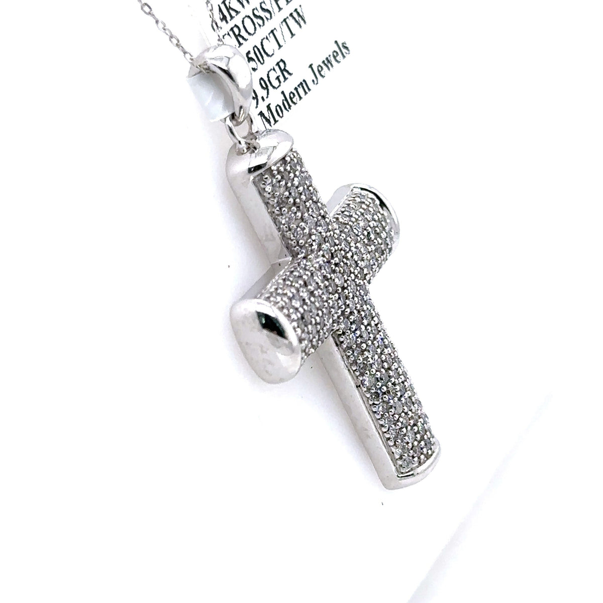 14k White Gold 1.50CT Diamond Cross Pendant, 9.9gm