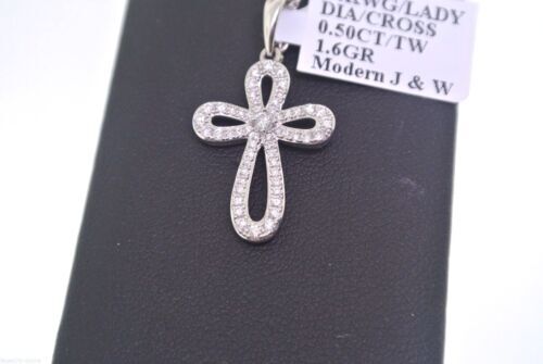 14k White Gold 0.50CT Diamond Ladies Cross Necklace, 16", 1.6gm S102276