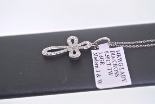 14k White Gold 0.50CT Diamond Ladies Cross Necklace, 16", 1.6gm S102276