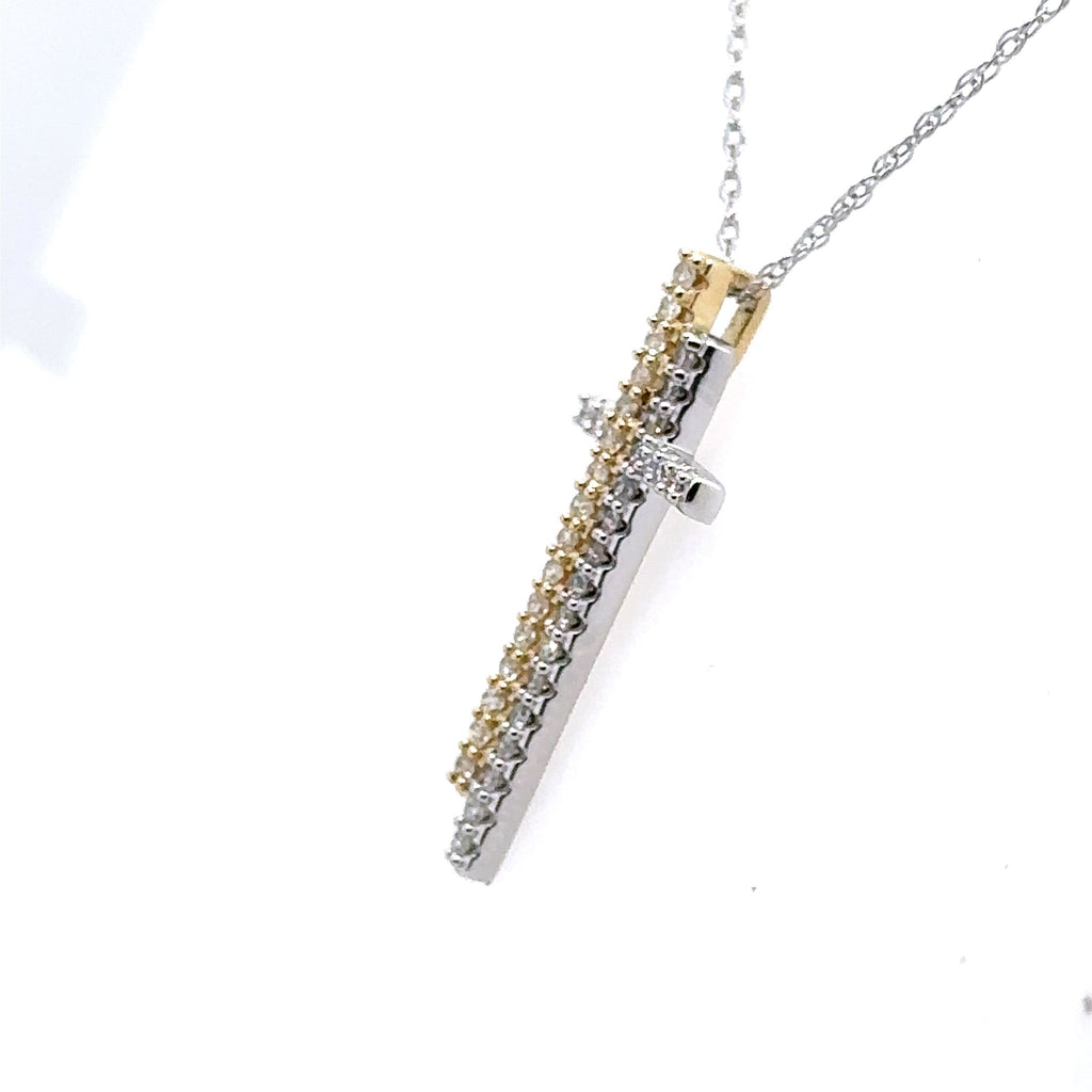 10K Multi Tone Gold 0.30CT Diamond Cross Pendant Necklace 1.5gm, S15800