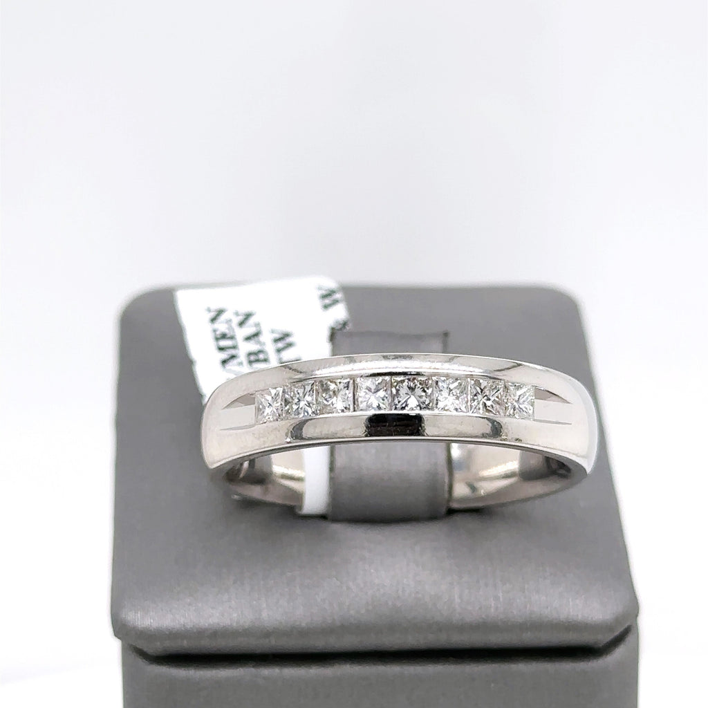 14k White Gold 0.85CT Diamond Men's Wedding Band, 11.2g, Size 13