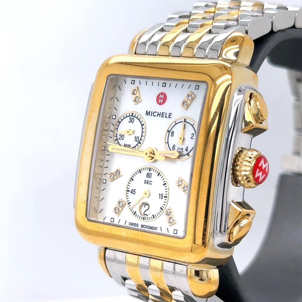 Michele Deco Two-Tone 18K Gold Diamond Dial 33mm Watch, MWW06A000779, Preowned