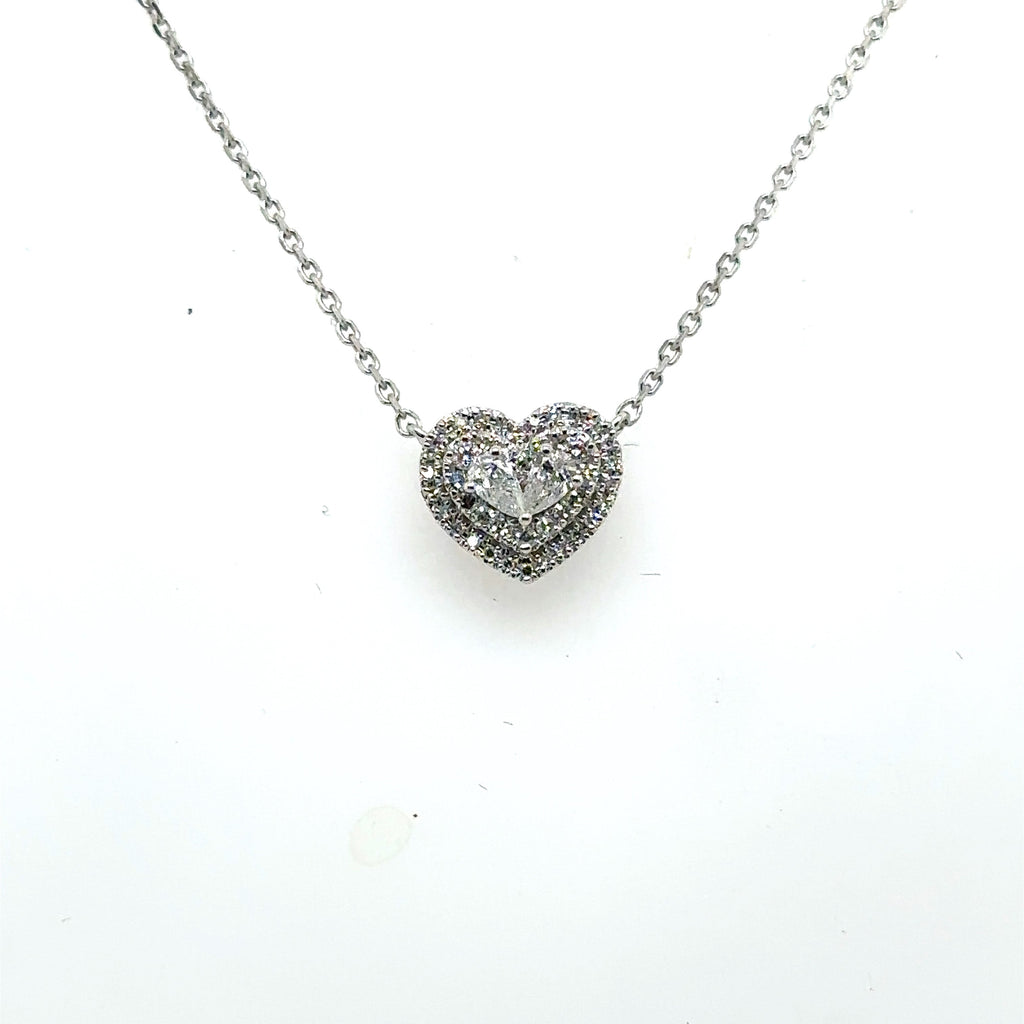 10k White Gold 0.45 CT Diamond Heart Pendant Necklace, 2.4gm