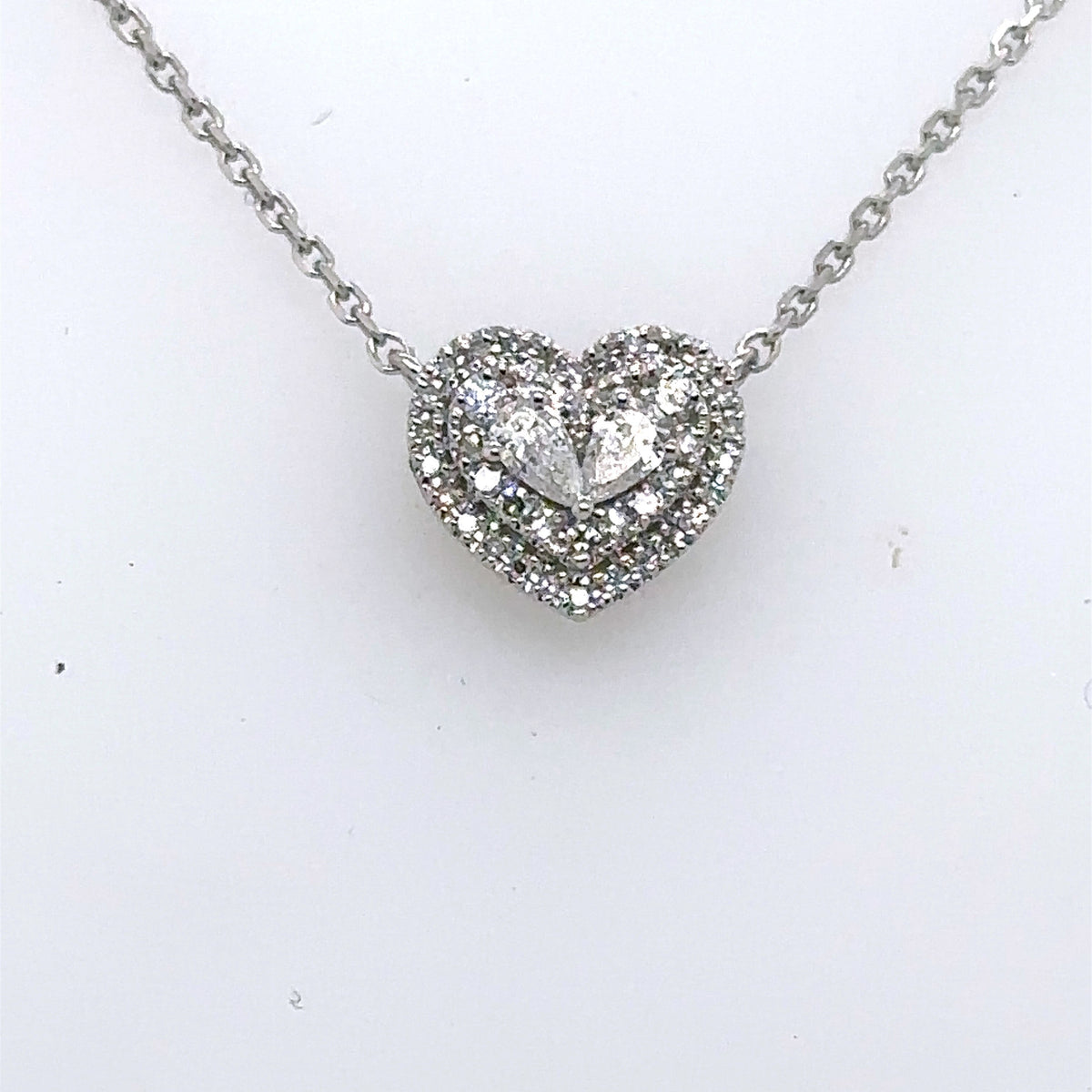 10k White Gold 0.45 CT Diamond Heart Pendant Necklace, 2.4gm