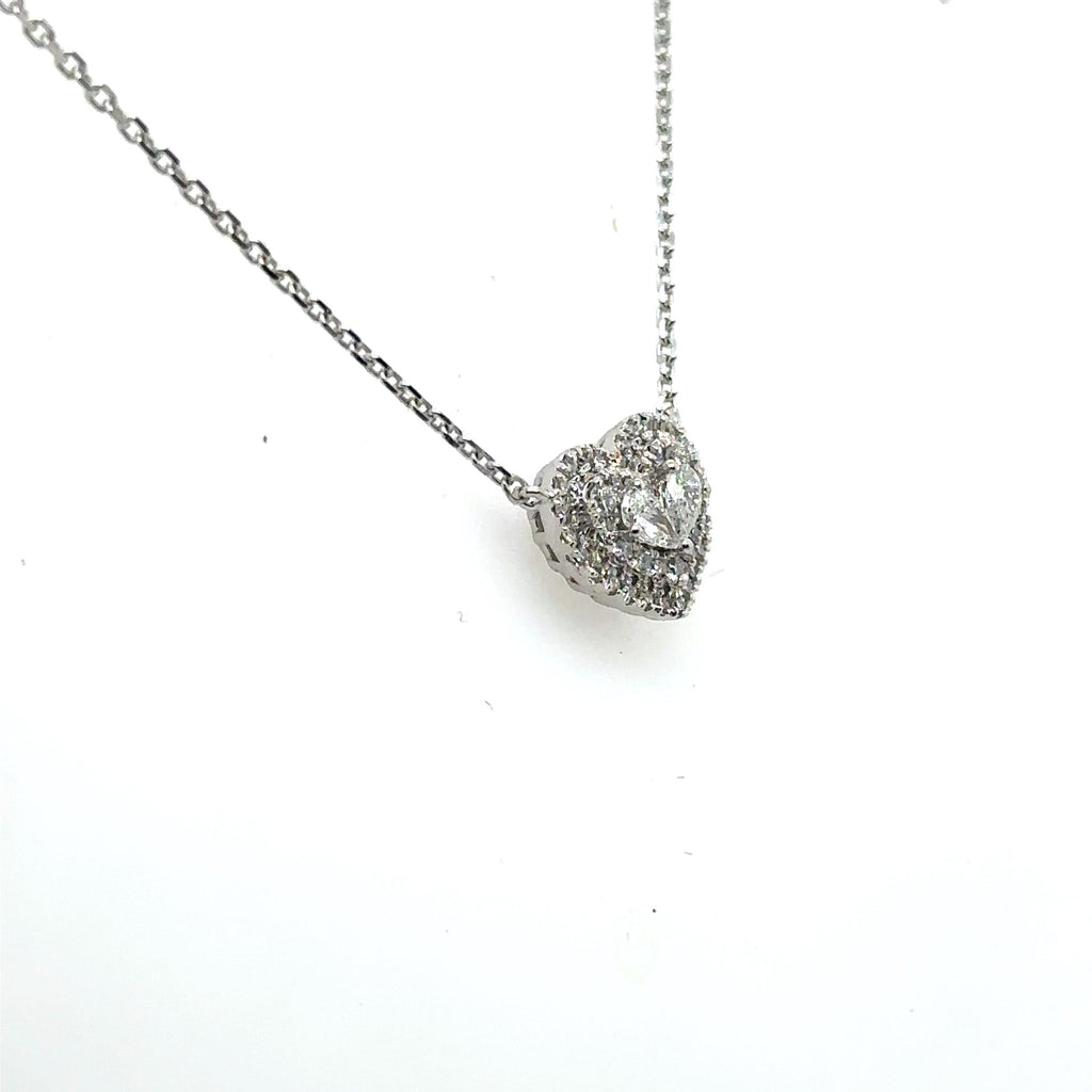 10k White Gold 0.45 CT Diamond Heart Pendant Necklace, 2.4gm
