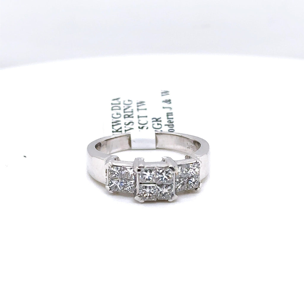 14k White Gold 0.75 CT Diamond Past Present Future Engagement Ring