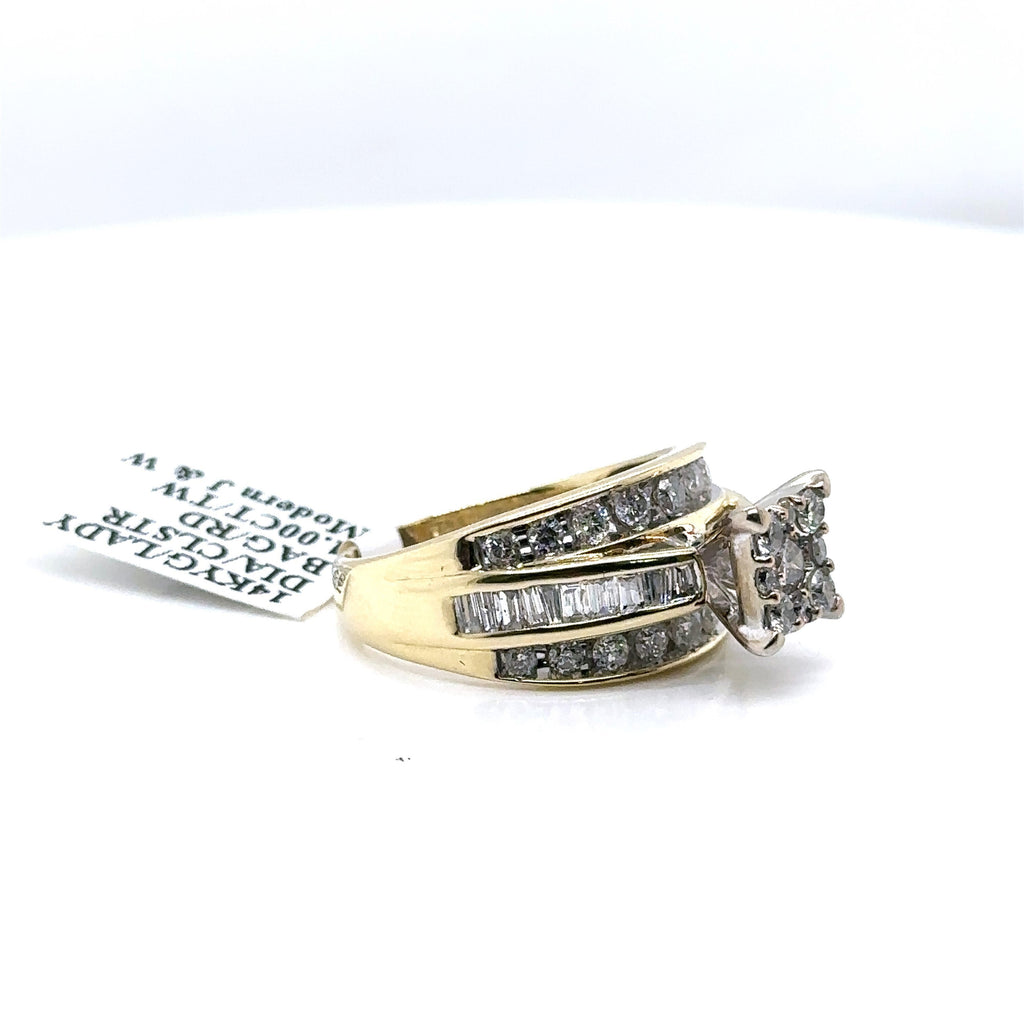 14k Yellow Gold 1.00 CT Diamond Ladies Cluster Ring, 6.6gm, Size 8