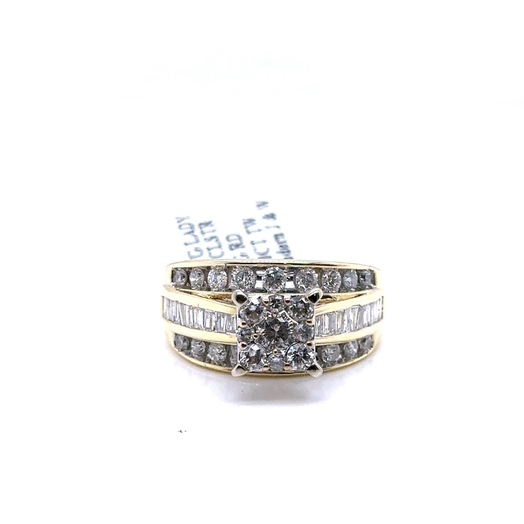 14k Yellow Gold 1.00 CT Diamond Ladies Cluster Ring, 6.6gm, Size 8