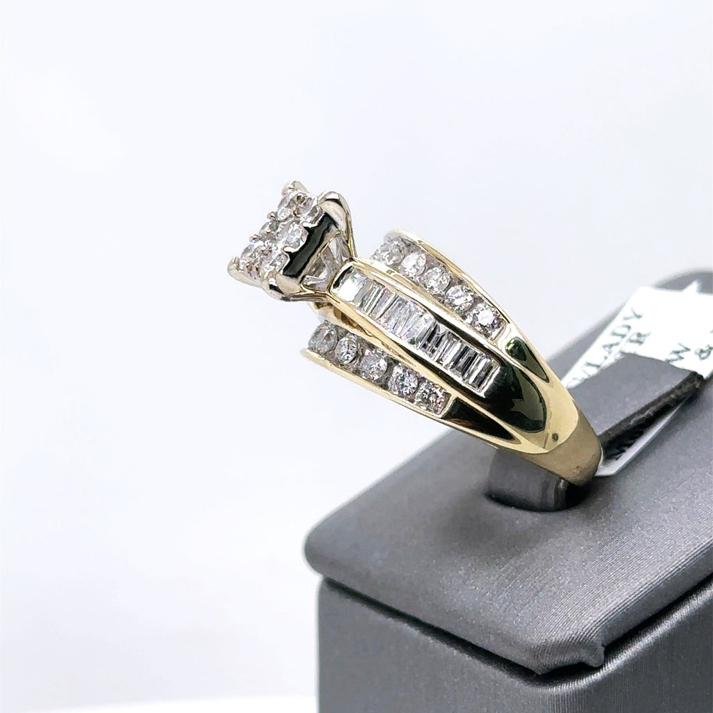 14k Yellow Gold 1.00 CT Diamond Ladies Cluster Ring, 6.6gm, Size 8
